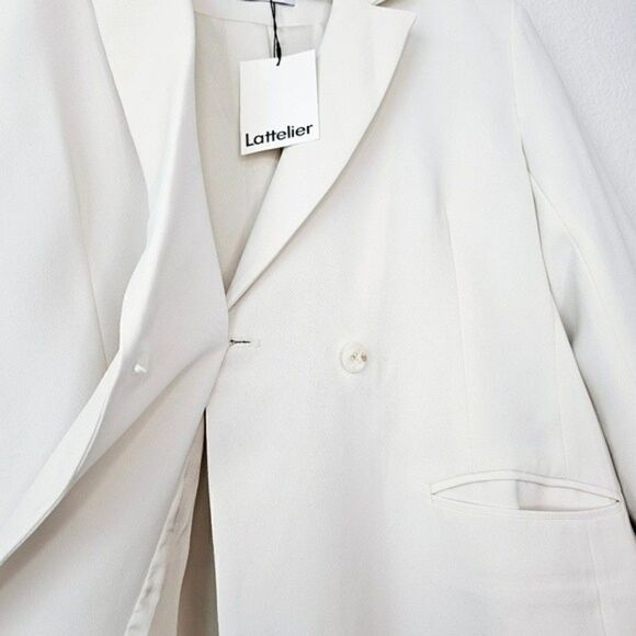 New! Lattelier Single Breasted Longline Midi Suit Jacket Ivory Cream Blazer - Picture 14 of 14